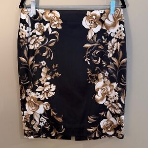White House Black Market Black Floral Pencil Skirt - Neutral Rose Print Size 8